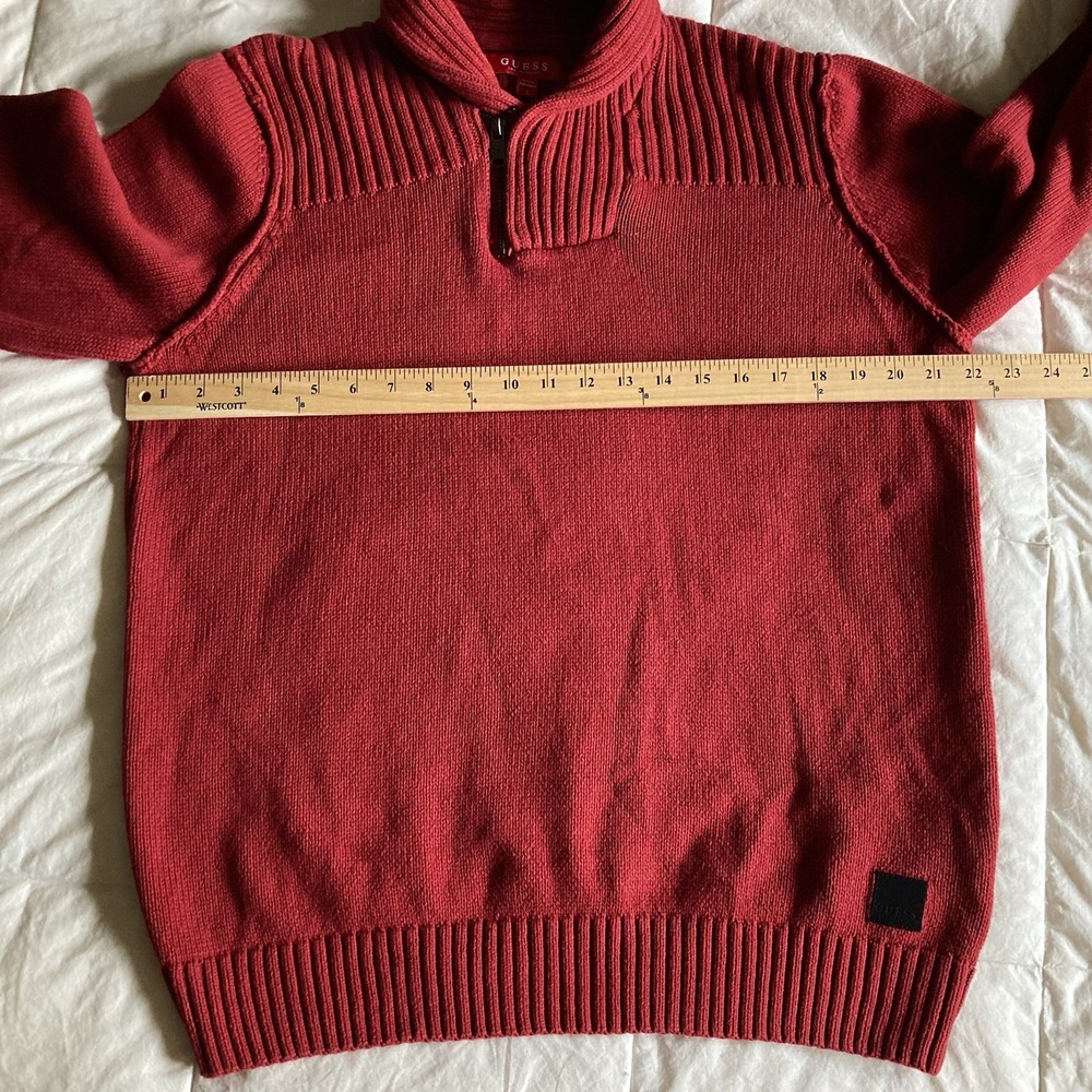 GUESS Cleo Zip Shawl Collar Pullover Sweater Mens Lg Cranberry Red Cotton Blend - Picture 12 of 14